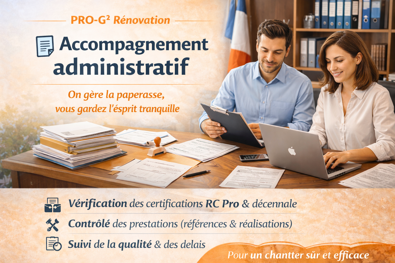 Professionnels analysant des documents administratifs et un planning de projet