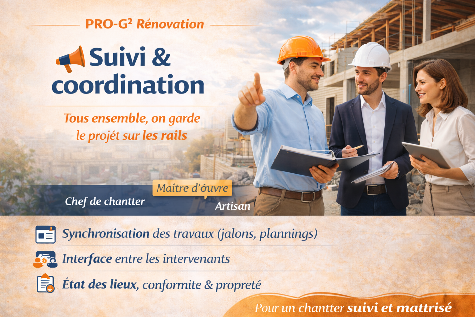 Coordination d’équipe autour d’un planning et de documents de chantier